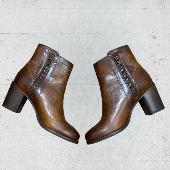 Frye Addie Double Zip Brown Ankle Leather Bootie Size 6 - Picture 1 of 11